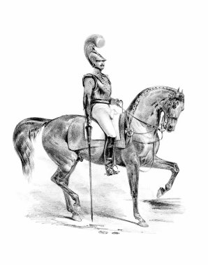 Beyaz kağıt üzerinde at ve binici eli kalem çizimi, detaylı çizim sanatı ile binicilik çizimi.