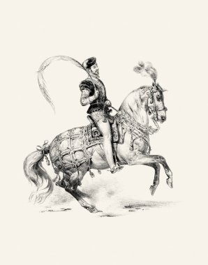 At ve binici eli bej kağıda kalem çizimi detaylı çizim sanatıyla binicilik çizimi.