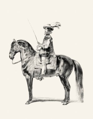At ve binici eli bej kağıda kalem çizimi detaylı çizim sanatıyla binicilik çizimi.