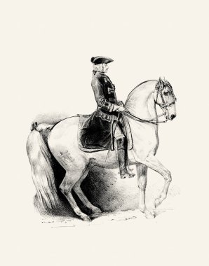 At ve binici eli bej kağıda kalem çizimi detaylı çizim sanatıyla binicilik çizimi.