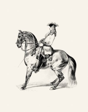 At ve binici eli bej kağıda kalem çizimi detaylı çizim sanatıyla binicilik çizimi.