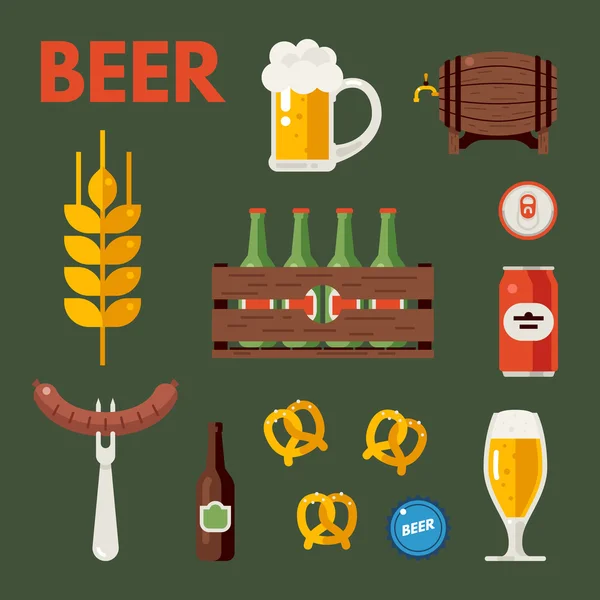 Set van vector bier pictogrammen, tekenen, symbolen, ontwerpelementen. Oktoberfest bier vector instellen — Stockvector