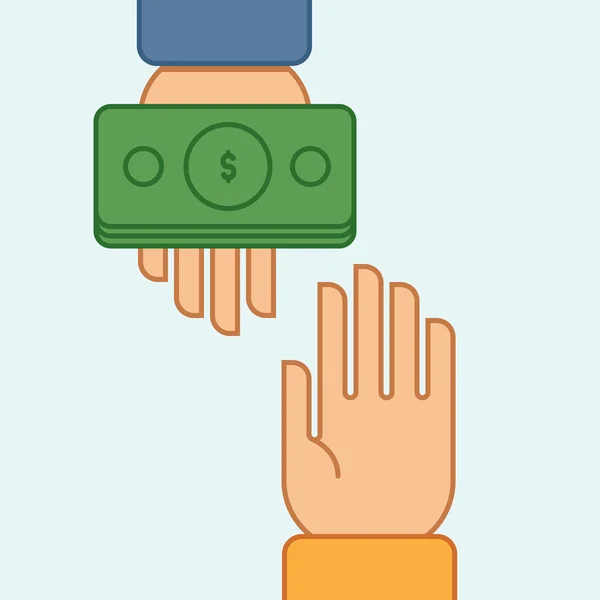 Hands giving and receiving money — Stock Vector