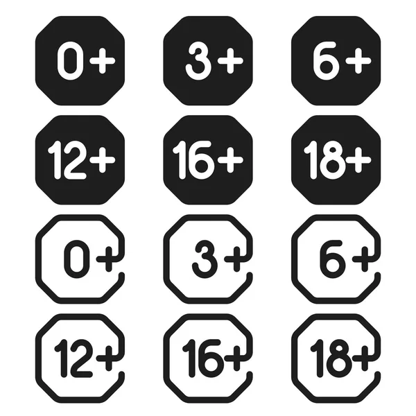 Conjunto de signos de restricción de edad — Archivo Imágenes Vectoriales