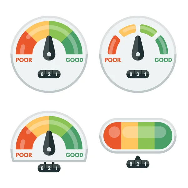 Ensemble d'indicateurs et de jauges de pointage de crédit — Image vectorielle