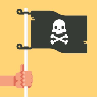 Kafatası bayrak el sallayarak üzerinde sarı arka plan