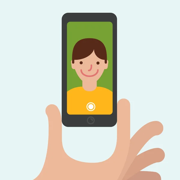 Selfie. Portré és smartphone. — Stock Vector