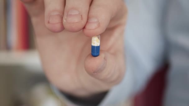 Suffering Person Taking His Medical Treatment Keeping a Pill on His Hand. Sick Person Puts in His Hand a Medical Pill. — Stock Video