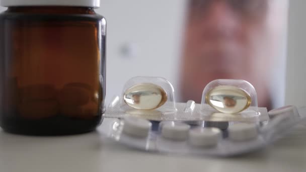 Older Man Opening Medicine Cabinet Choosing Few Medical Pills — Stock Video