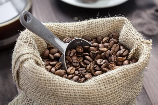 Granos de café en una bolsa — Foto de Stock