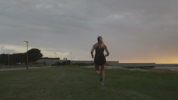 Mujer corriendo en el océano — Vídeos de Stock