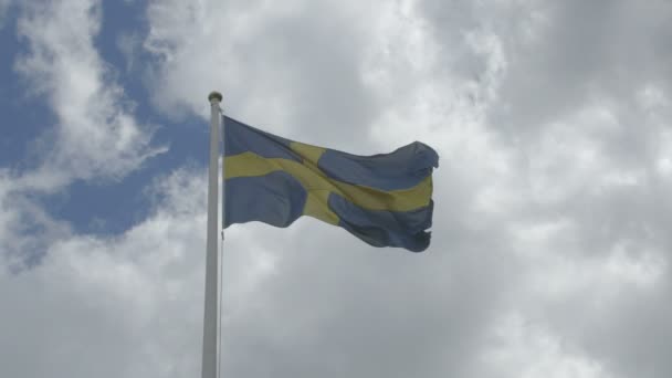 Bandera sueca en un asta de bandera — Vídeos de Stock