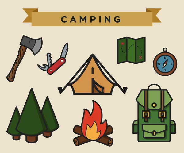 Ensemble camping vacances — Image vectorielle
