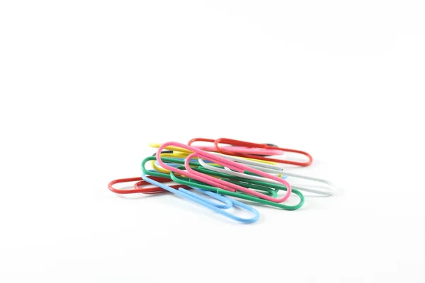 Multicolor paper clips in a white background isolated — Stock Photo, Image
