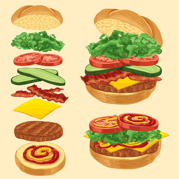 Illustration of tasty burger — Stock Vector