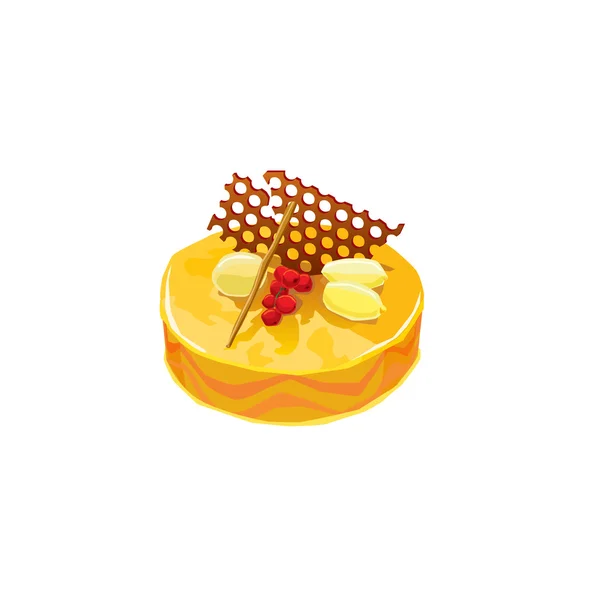 Illustration av honung citron tårta med choklad isolerad på vit — Stockfoto