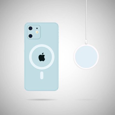 Vilnius, Litvanya - 02 Kasım 2020: iPhone 12 MagSafe kablosuz şarj vektör çizimi.