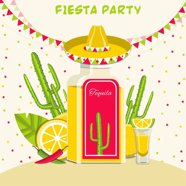 Bebida Alcoólica Mexicana Tradicional Tequila Festa Mexicana Festa Vetor Ilustração — Vetor de Stock