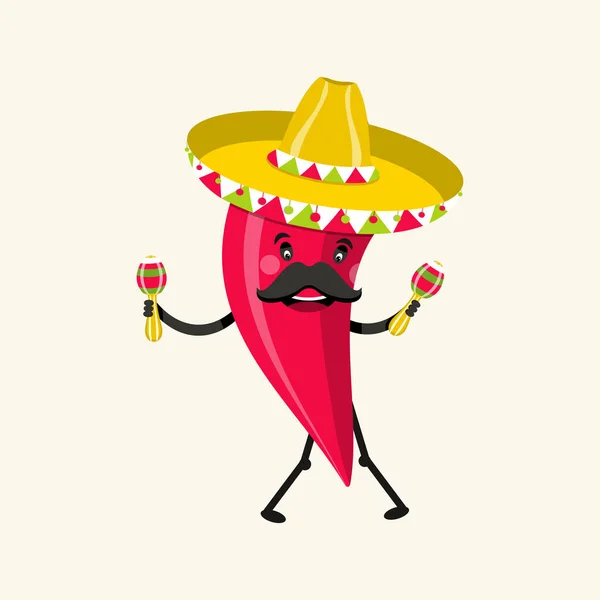 Zabawne Postacie Ostrej Papryki Meksykańskie Wakacje Cinco Mayo Ilustracja Wektora — Wektor stockowy
