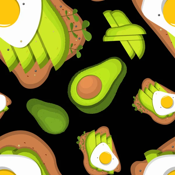 Mönster Med Avokado Toast Med Äggröra Till Frukost Friska Livsmedel — Stock vektor