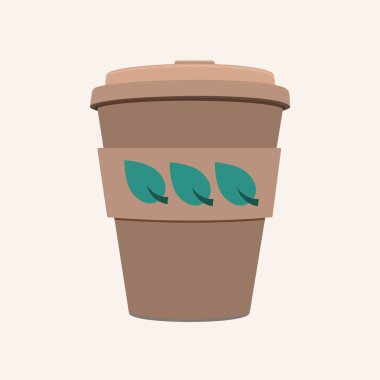 Bej arka planda izole edilmiş yeniden kullanılabilir kupa, düz stil çevre dostu kavram.