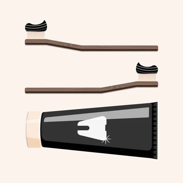 竹子牙刷与牙膏隔离米色背景 生态友好概念的扁平风格 — 图库矢量图片
