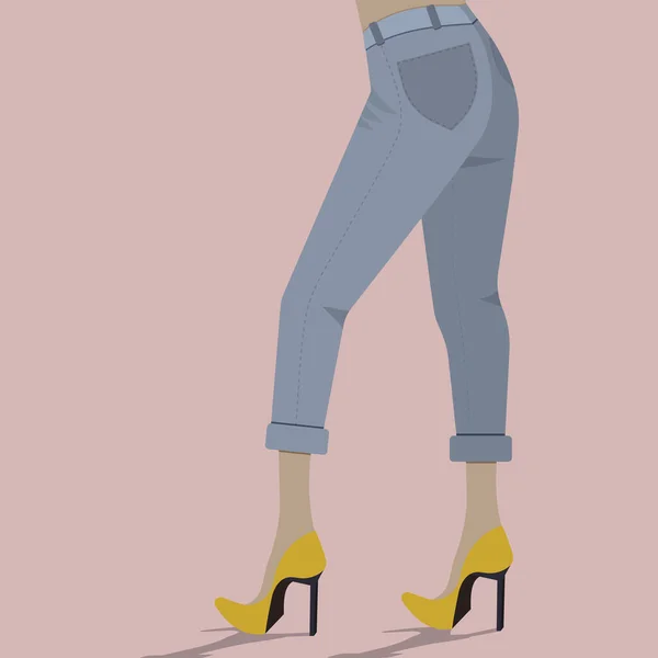 Women Legs Jeans Fashionable High Heel Shoes Vector Illustration — Stock Vector