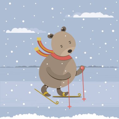 Şirin oyuncak ayı kayak vektörü çizimi.