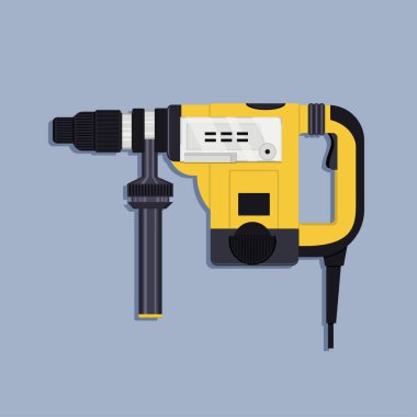 Elektrikli çekiç matkabı. İnşaat ve mekanik aletleri. Vektör illüstrasyonu.