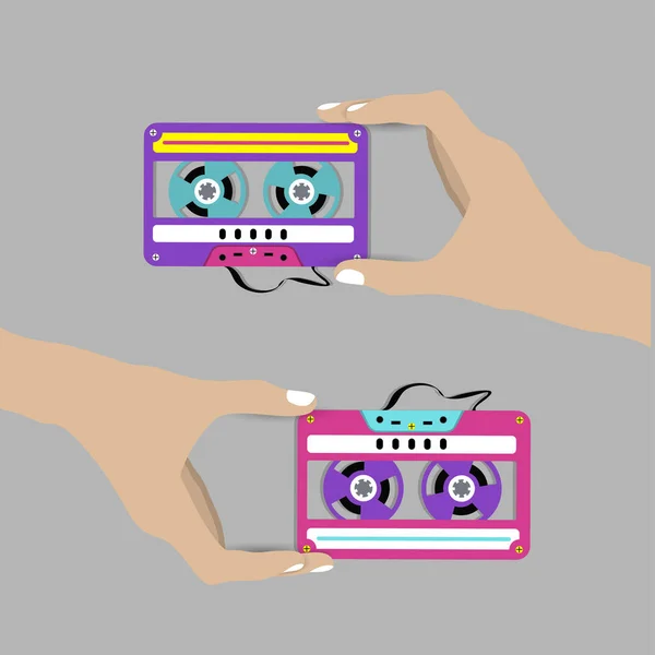 Cassette Main Tenant Nostalgie Musique Old School Design Technologique Rétro — Image vectorielle