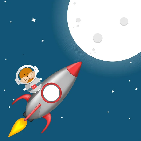 Lindo Hámster Cohete Volando Luna Espacio Ilustración Vectorial — Vector de stock