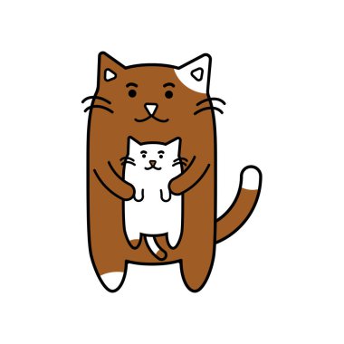 Kızıl kedi kediyi pençesinde tutuyor. vektör illüstrasyonu.