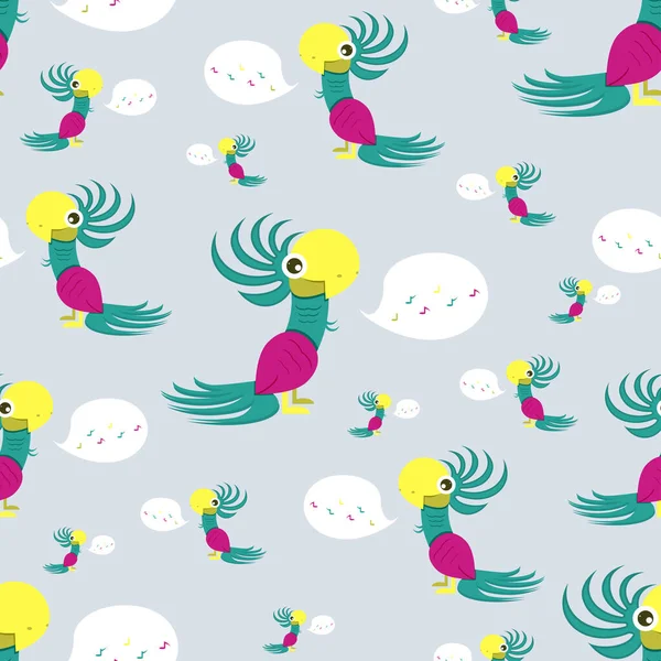 Образец Очаровательной Песни Попугая Птица Ярко Зелеными Фиолетовыми Перьями Векторная — стоковый вектор