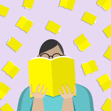 Kitap okuyan adam. Okuma öğrencisi. vektör illüstrasyonu.