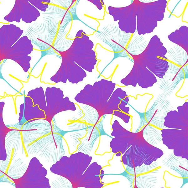 銀杏のビロバの葉とベクトルシームレスパターン — ストックベクタ