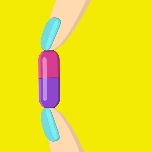 Hand Holding Pill Flat Vector Illustration — Stock Vector