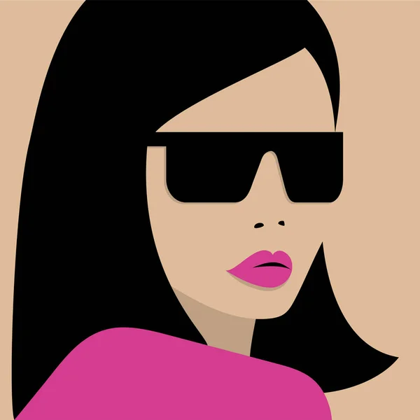 Portrait Young Brunette Girl Sunglasses Flat Vector Illustration — Stock Vector