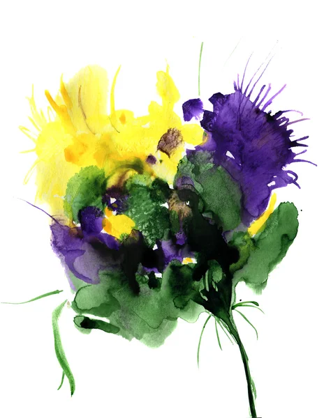 Acquerello disegnato a mano fiori fantasia. Per design, sfondo e tessile . — Foto Stock