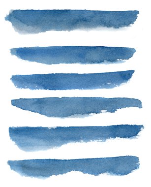 Grunge mavi çizgili suluboya arkaplan. El boyası deniz arka planı beyaz arka planda izole. Tasarım veya arkaplan