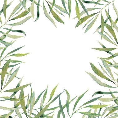 Suluboya yeşil çiçek çerçeve kartı. Sütyen ile el boyaması sınır