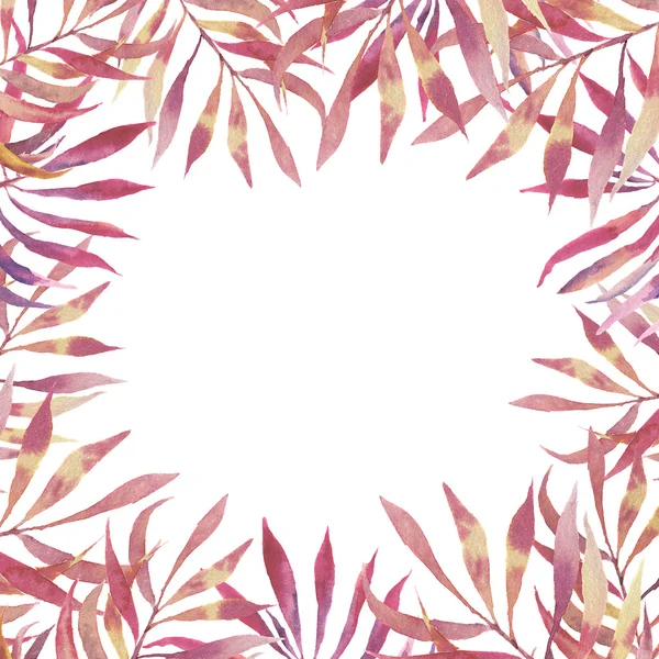 水彩ピンクの花柄のフレームカード。ふすまと手描きの境界線 — ストック写真