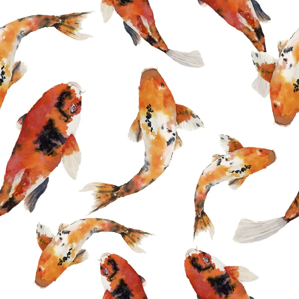 수채화 동양 무지개 잉어 완벽 한 패턴입니다. Koi 물고기는에 고립 된 흰색 배경 장식. 디자인, 배경 또는 직물에 대 한 수 중 그림 — 스톡 사진