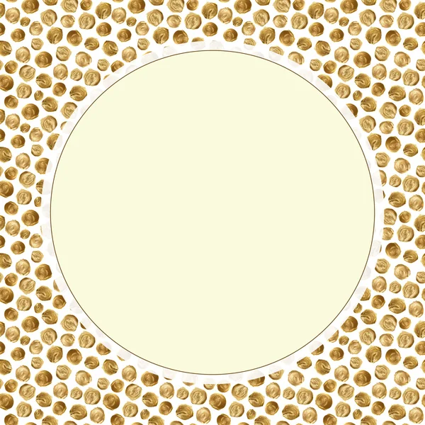 Cornice dorata disegnata a mano con pois. Illustrazione isolata su bianco. Disegno telaio cerchio d'oro per stampa, tessile, sfondo e tessuto . — Foto Stock