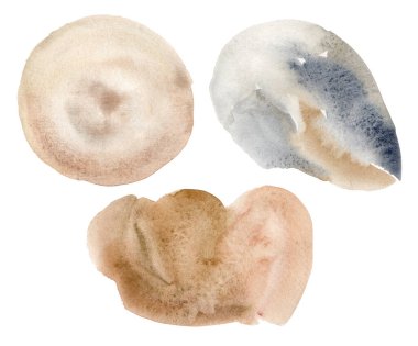 Soyut mavi ve bej halka benekli suluboya tatil seti. Beyaz arka planda elle boyanmış kış çizimi. Noel tasarımı, baskı, kumaş veya arkaplan için.