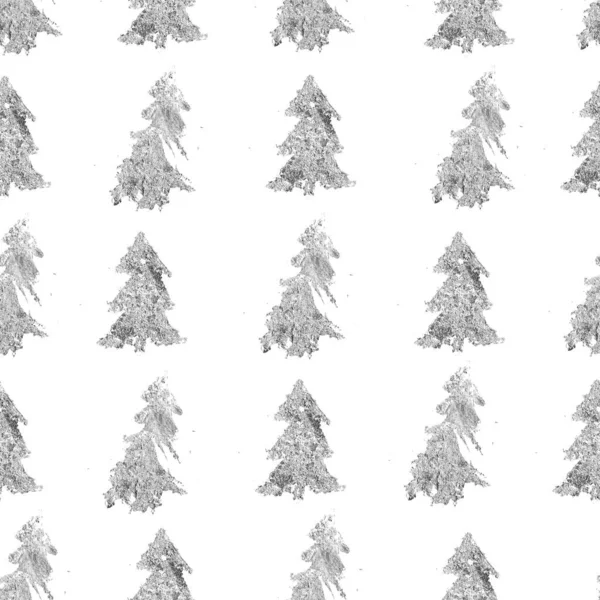 Akwarela Christmas bezszwowy wzór srebrnych jodł. Ręcznie malowana abstrakcyjna kompozycja odizolowana na białym tle. Holiday minimalistyczna ilustracja do projektowania, druku, tkaniny lub tła. — Zdjęcie stockowe