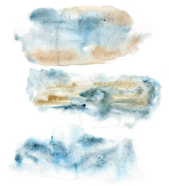 Acuarela abstracta de Navidad conjunto de manchas azules y beige. Arte pintado a mano en estilo minimalista. Fantasía invernal. Fondo de vacaciones para diseño, impresión o tela. — Foto de Stock