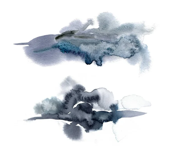 Ensemble abstrait de Noël aquarelle de taches bleu foncé. Art peint à la main dans un style minimaliste. Fantasme hivernal. Fond de vacances pour la conception, impression ou tissu. — Photo