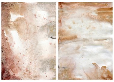 Pembe, altın, bej ve sarı noktalı suluboya arkaplan. Beyaz arkaplanda el yapımı pastel çizimler var. Tasarım, baskı, kumaş veya arkaplan için.