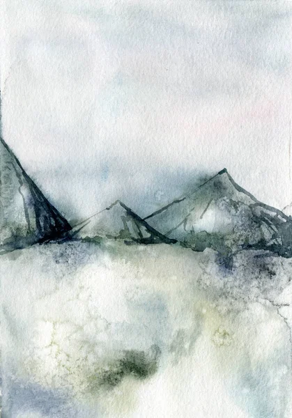 Aquarelle hiver carte minimaliste de montagne et de neige. Toile de fond abstraite peinte à la main. Illustration de la nature pour le design, l'impression, le tissu ou le fond. — Photo