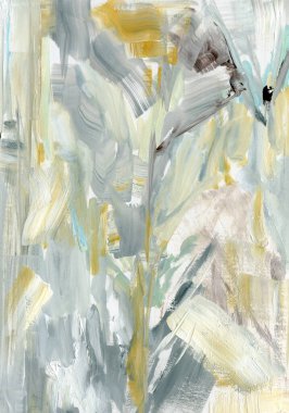 Sarı, gri, pembe ve mavi noktalı Gouache deseni. Elle boyanmış güzel bir resim ve lekeler. Tasarım, baskı, kumaş veya arkaplan için.